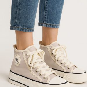 Beige High-Top Canvas Sneakers