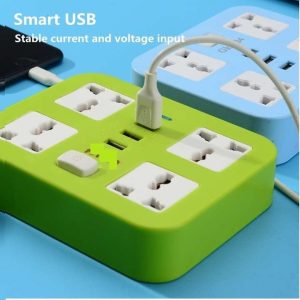 Universal Power Strip with 4 Sockets & 3 USB Ports