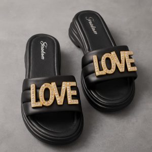 LOVE Embellished Slip-On Sandals
