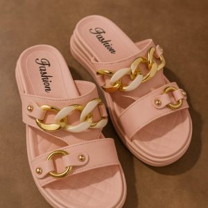 Gold Chain Accent Slip-On Sandals