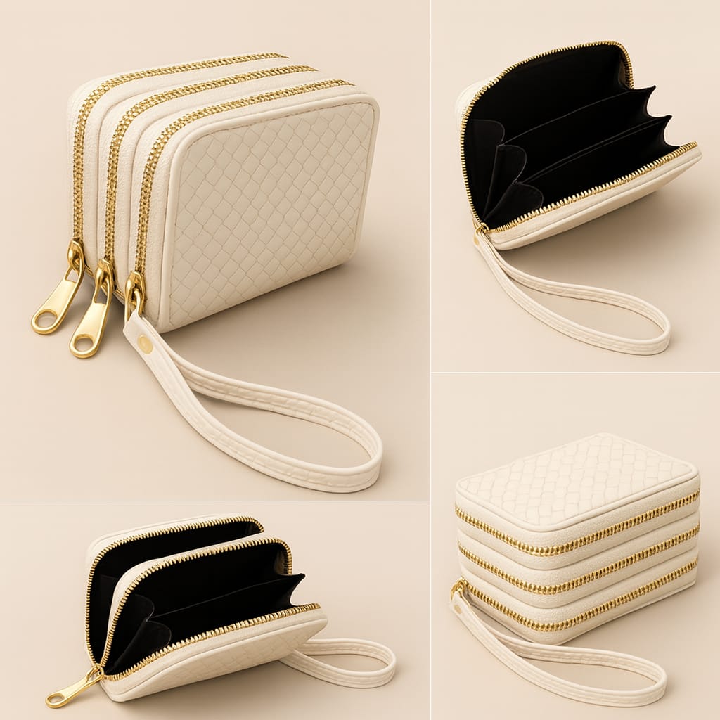 Women’s Triple Zipper Wallet with Wrist Strap White for 1 KD in Kuwait