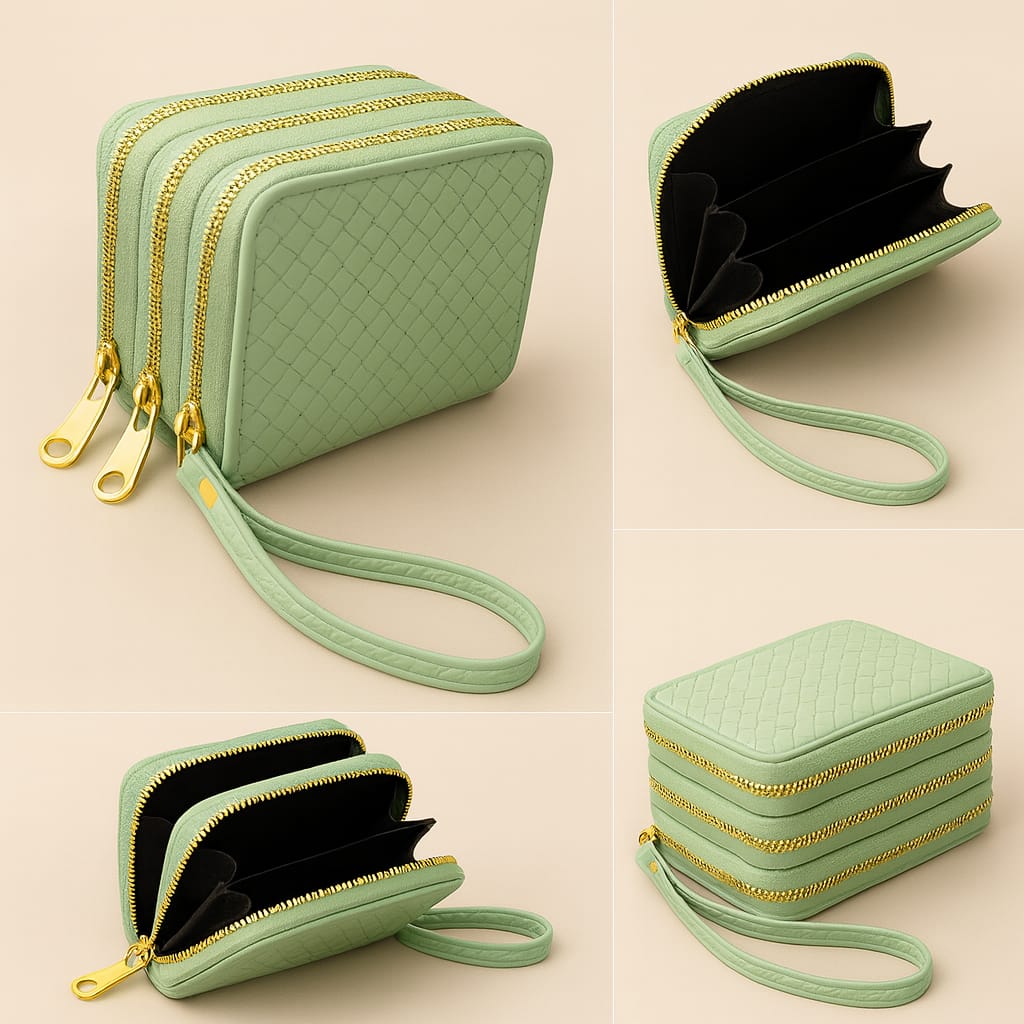 Women’s Triple Zipper Wallet with Wrist Strap Mint for 1 KD in Kuwait