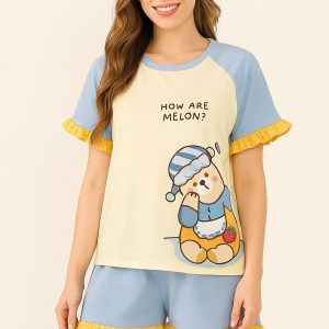 “How Are Melon?” Cartoon Print Pajama Set