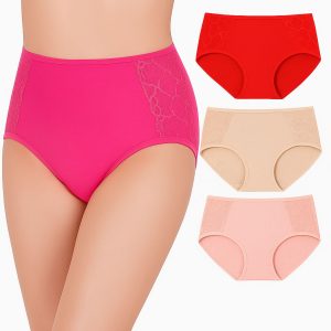 Women’s High-Waist Lace Detail Panties – 3 Pcs Pack