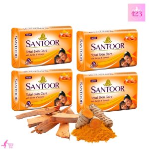 Santoor Sandal & Turmeric Soap – 4 Pcs Pack (125g each)