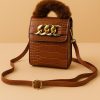 Luxury Brown Crossbody Mini Bag with Faux Fur Handle & Gold Chain for 1 KD in Kuwait