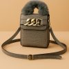 Luxury Grey Crossbody Mini Bag with Faux Fur Handle & Gold Chain for 1 KD in Kuwait