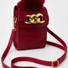 Luxury Red Crossbody Mini Bag with Faux Fur Handle & Gold Chain for 1 KD in Kuwait