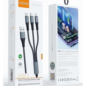 VIDVIE 3-in-1 Multi Charging Data Cable – Fast Charging (3A)