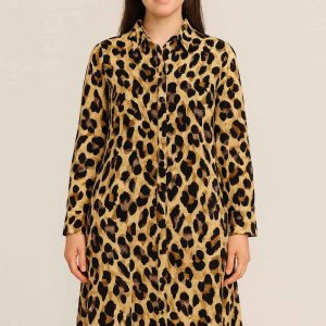 Women’s Leopard Print Long Shirt Dress