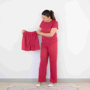 Women’s 3 Pcs Solid Cotton Pajama Set