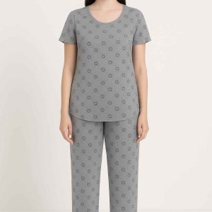 Soft Cotton Printed Pajama Set - Gray