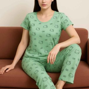 Hello Kitty Print Cotton Pajama Set