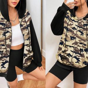 Camouflage Print Zip-Up Hoodie