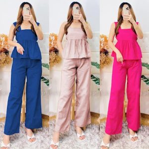 Women’s Sleeveless Peplum Top & Wide-Leg Pants Set