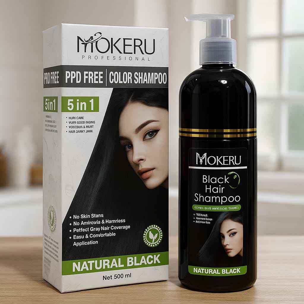 MOKERU Professional 5-in-1 Black Hair Color Shampoo – Natural Black Order MOKERU Professional 5-in-1 Black Hair Color Shampoo – Natural Black For 1KD in Kuwait