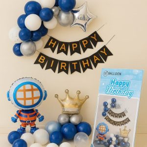 Space Theme Birthday Decoration Set – Blue & Silver