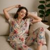 Luxury Satin Floral Night Suit Set Get Satin Floral Sleepwear Set For 1KD in Kuwait