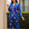 Luxury Satin Floral Night Suit Set Order Satin Floral Pajama Set Online For 1KD in Kuwait