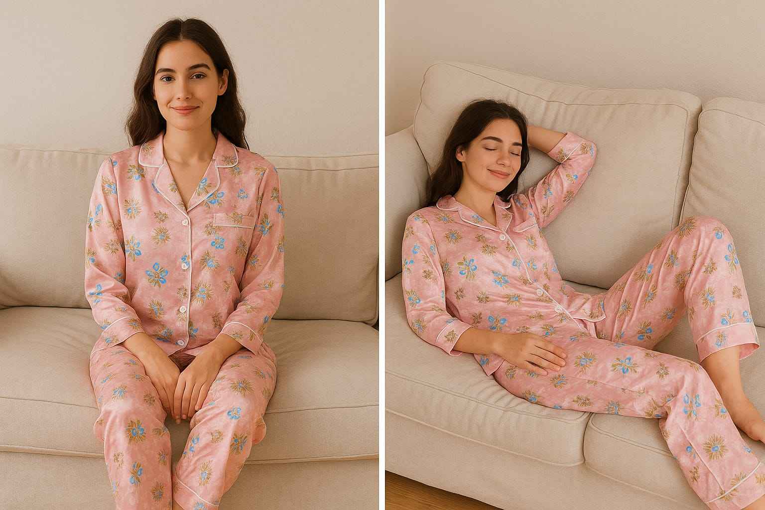 Luxury Satin Floral Night Suit Set Shop Luxury Floral Night Suit Set For 1KD in Kuwait