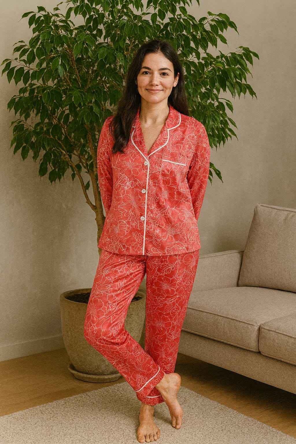 Luxury Satin Floral Night Suit Set Get Satin Floral Sleepwear Set For 1KD in Kuwait