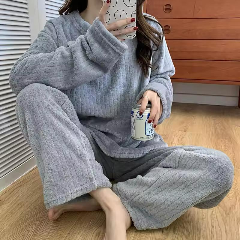 Ultra Soft Plush Winter Pajama Set Shop Grey Plush Winter Pajamas For 1KD in Kuwait