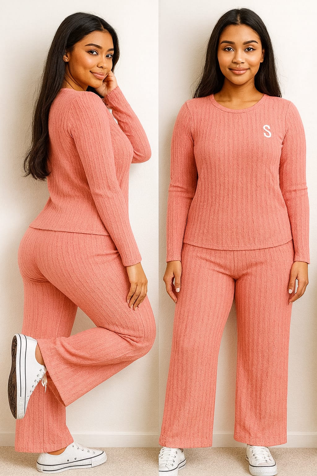 Get Pink Stretch Ribbed 2-Piece Suit For 1KD in Kuwait