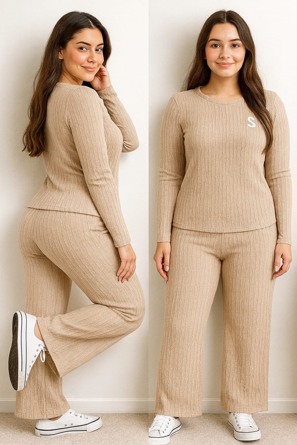Order Beige Stretch Ribbed Set Online For 1KD in Kuwait