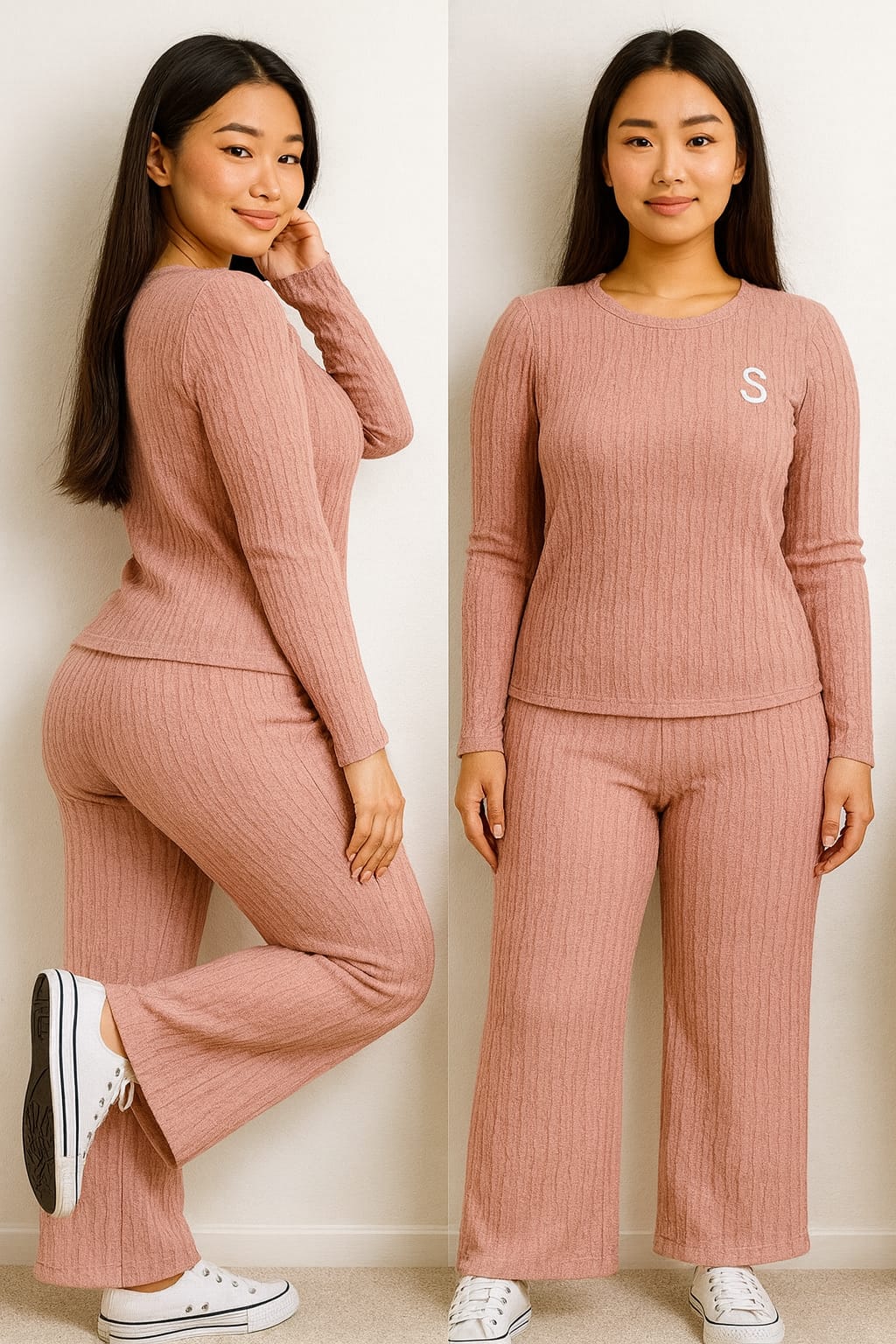 Purchase Dusty Rose 2-Piece Ribbed Suit For 1KD in Kuwait