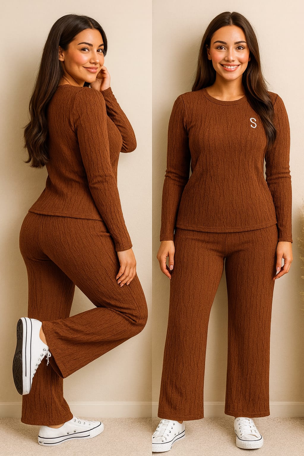 Buy Brown Cozy Ribbed 2-Piece Suit For 1KD in Kuwait