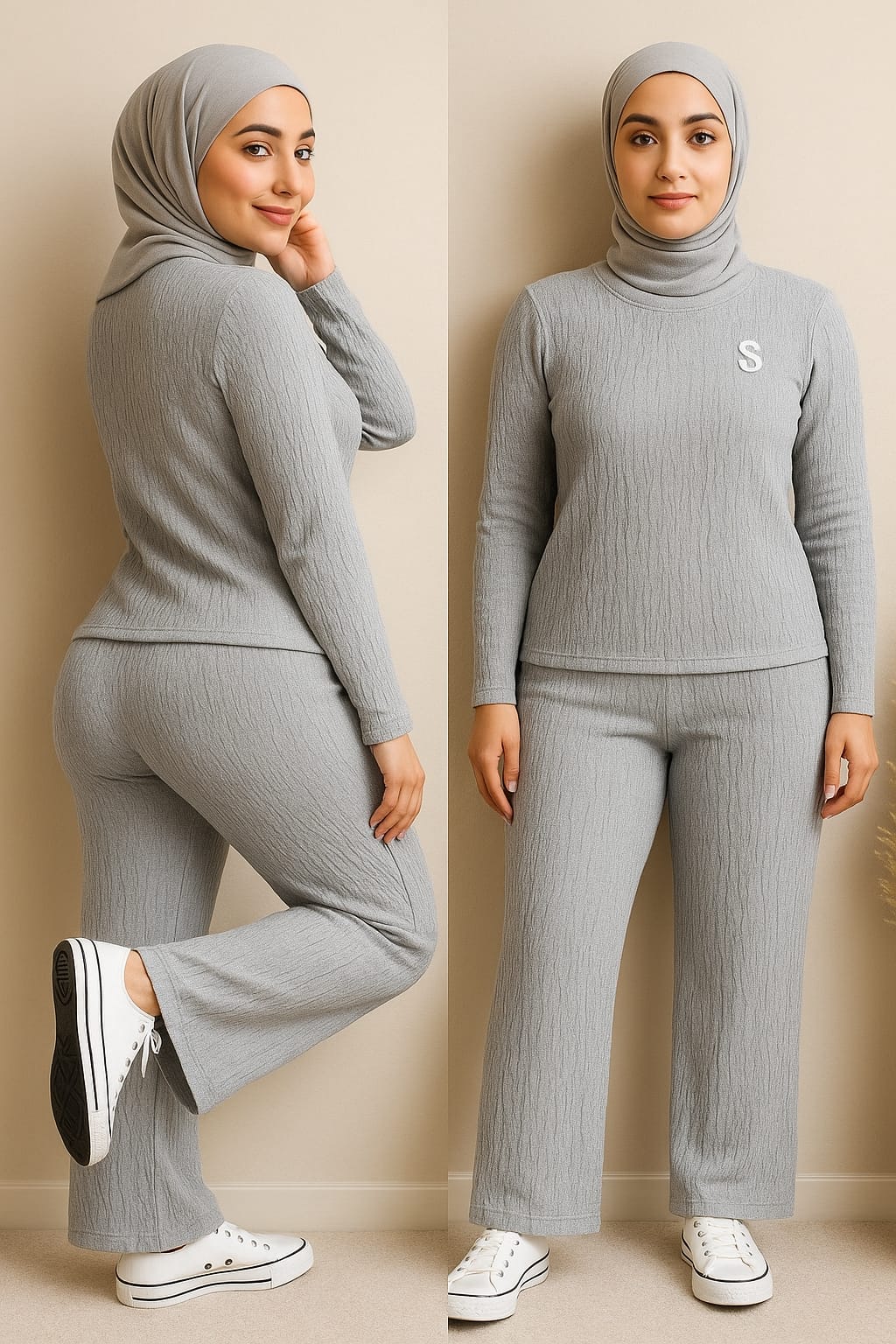 Buy Grey Cozy Stretch Ribbed Set For 1KD in Kuwait