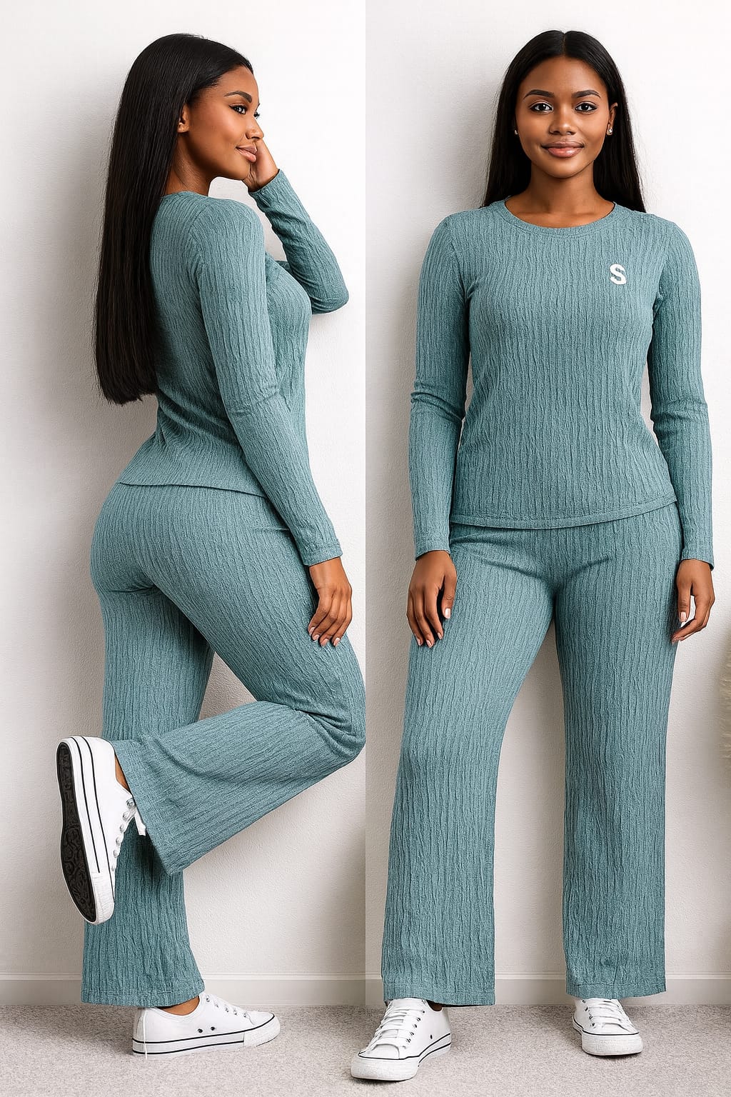 Buy Teal Blue Ribbed Cozy Set For 1KD in Kuwait