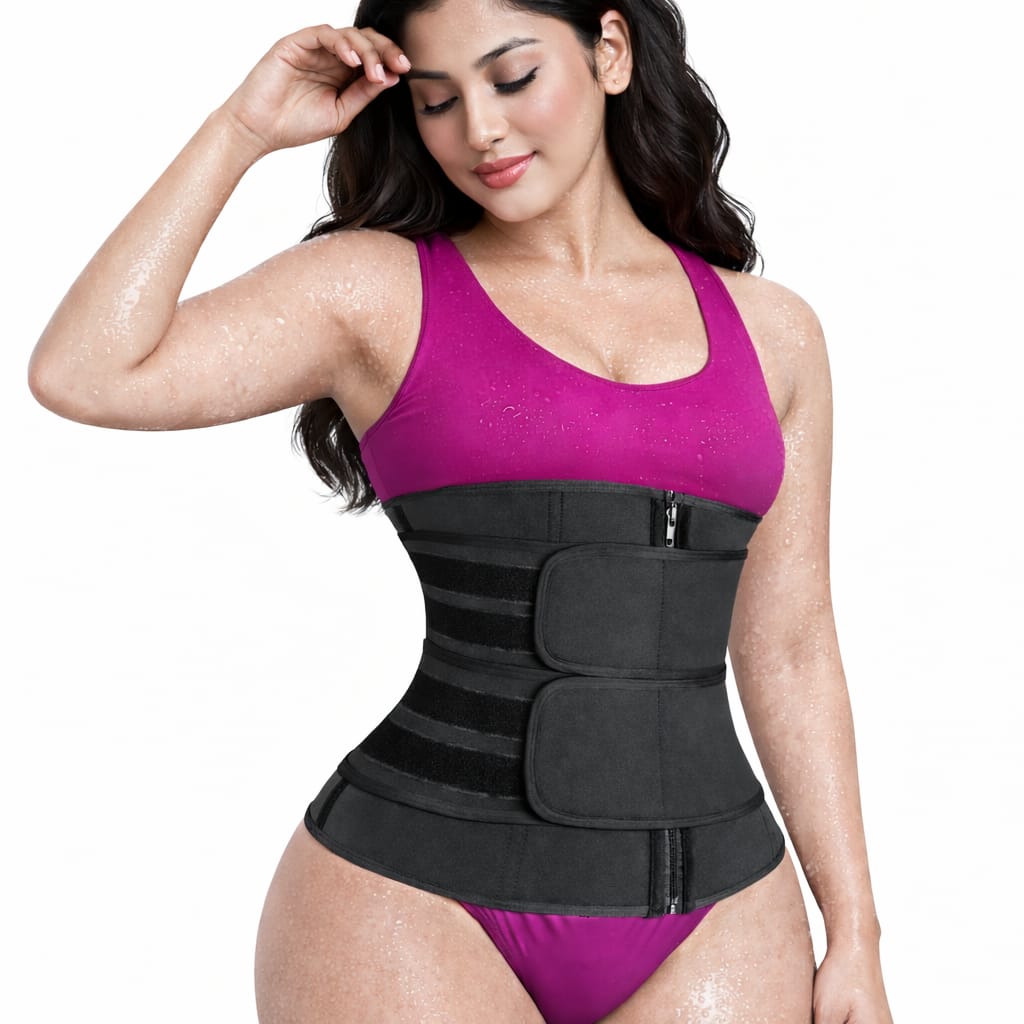 Women’s Double Belt Sauna Waist Trainer Corset – Zipper & Velcro Slimming Shapewear Get Zipper Velcro Waist Trainer Corset For 1KD in Kuwait