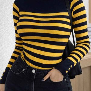 Get Yellow Black Ribbed Striped Sweater For 1KD in Kuwait