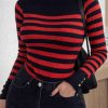 Shop Red Black High-Neck Striped Sweater For 1KD in Kuwait