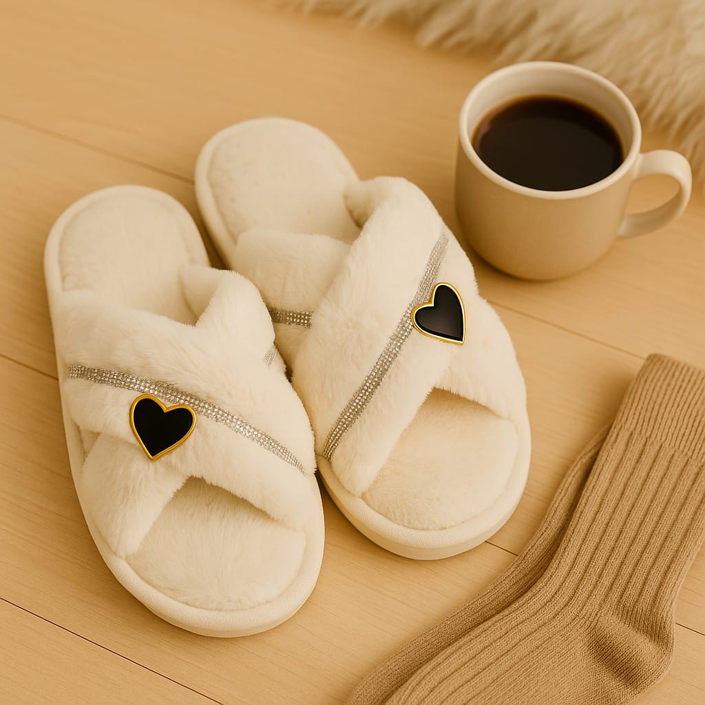 Get White Plush Heart Slippers Now For 1KD in Kuwait