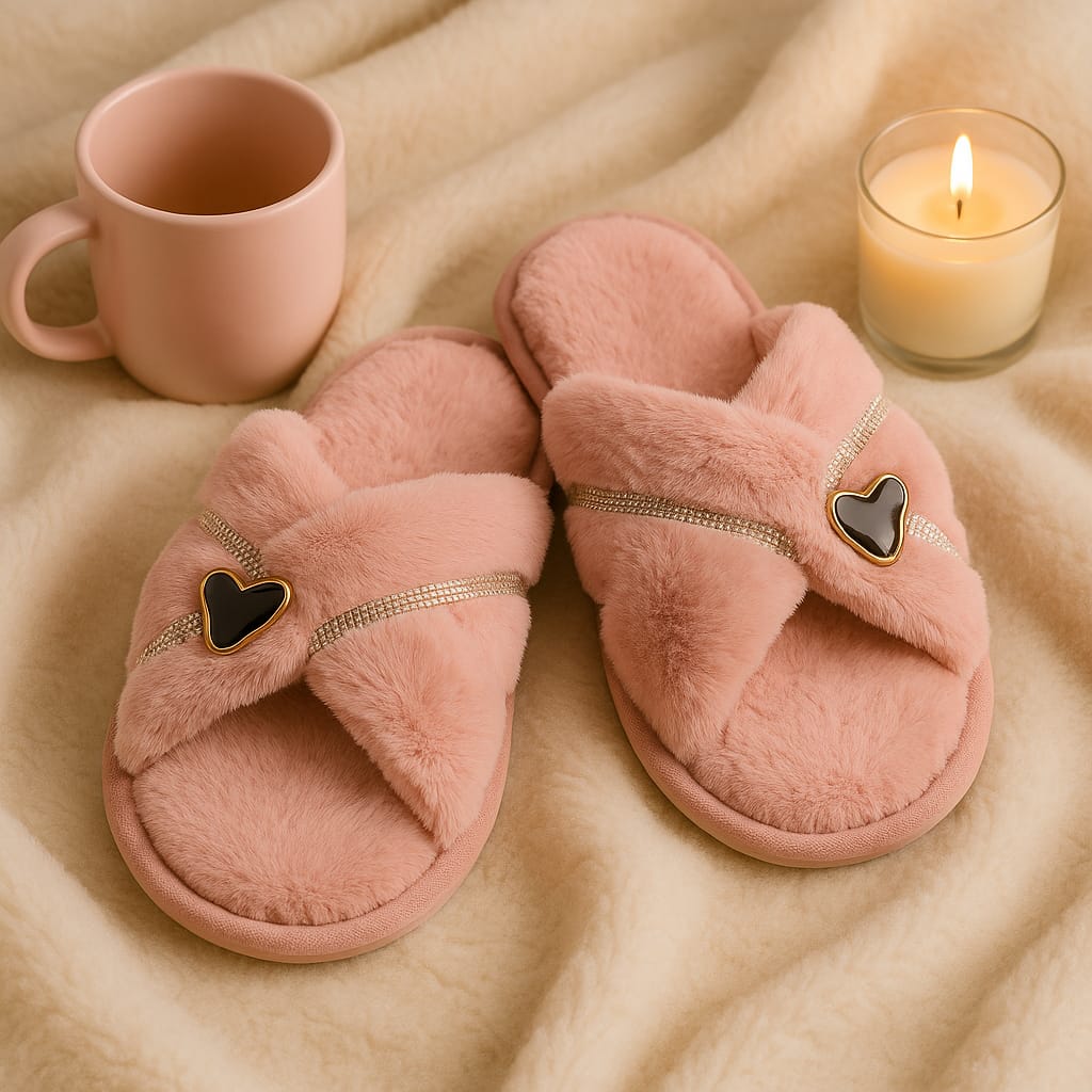 Order Baby Pink Plush Home Slippers For 1KD in Kuwait