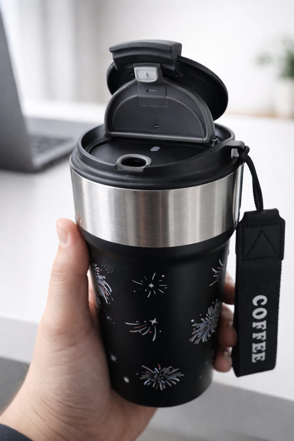 Floral Stainless Steel Travel Coffee Mug with Lid 500ml Buy Floral Stainless Steel Travel Mug Online For 1KD in Kuwait
