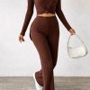 Buy Dark Brown Ribbed 2-Piece Lounge Set For 1KD in Kuwait