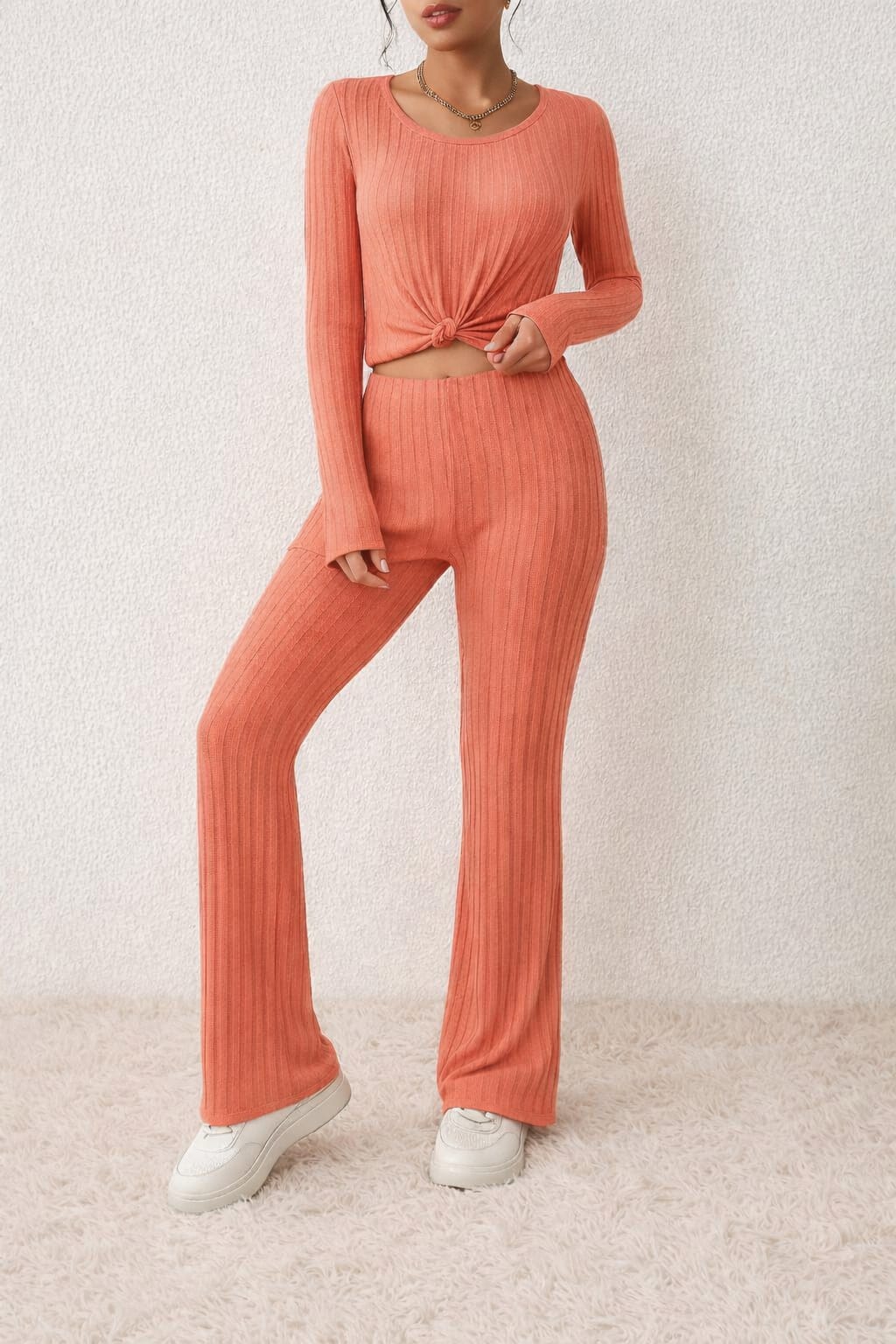 Shop Pink Ribbed Elegance Co-Ord Set For 1KD in Kuwait
