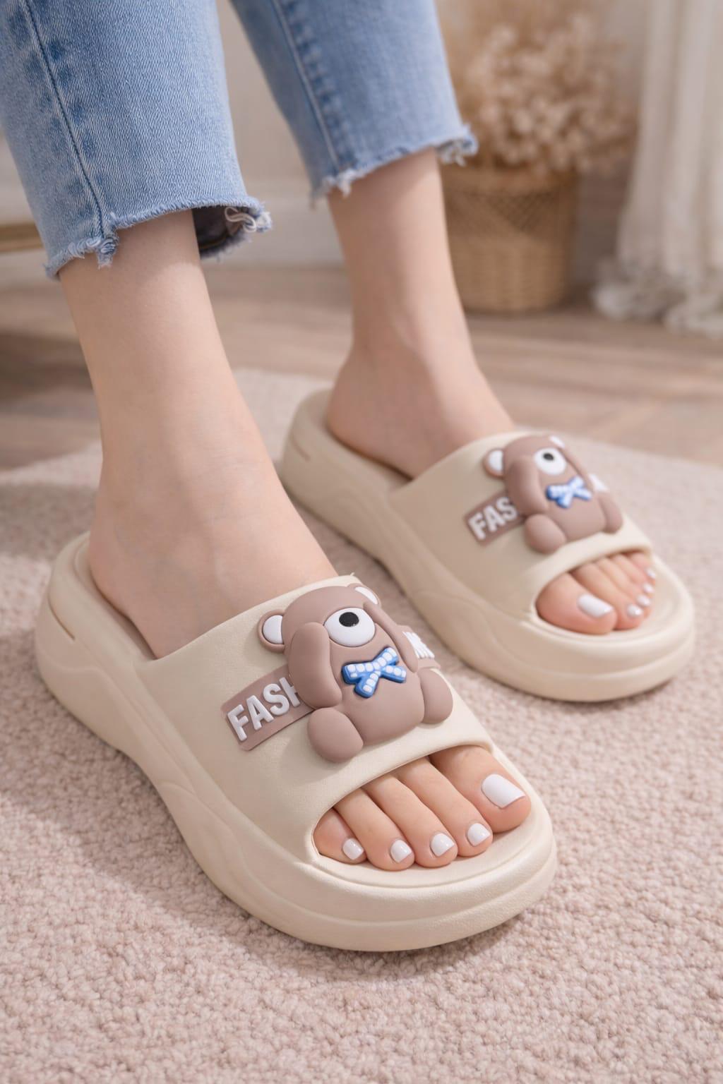 Teddy Charm Cushion Slides Beige for 1 KD in Kuwait