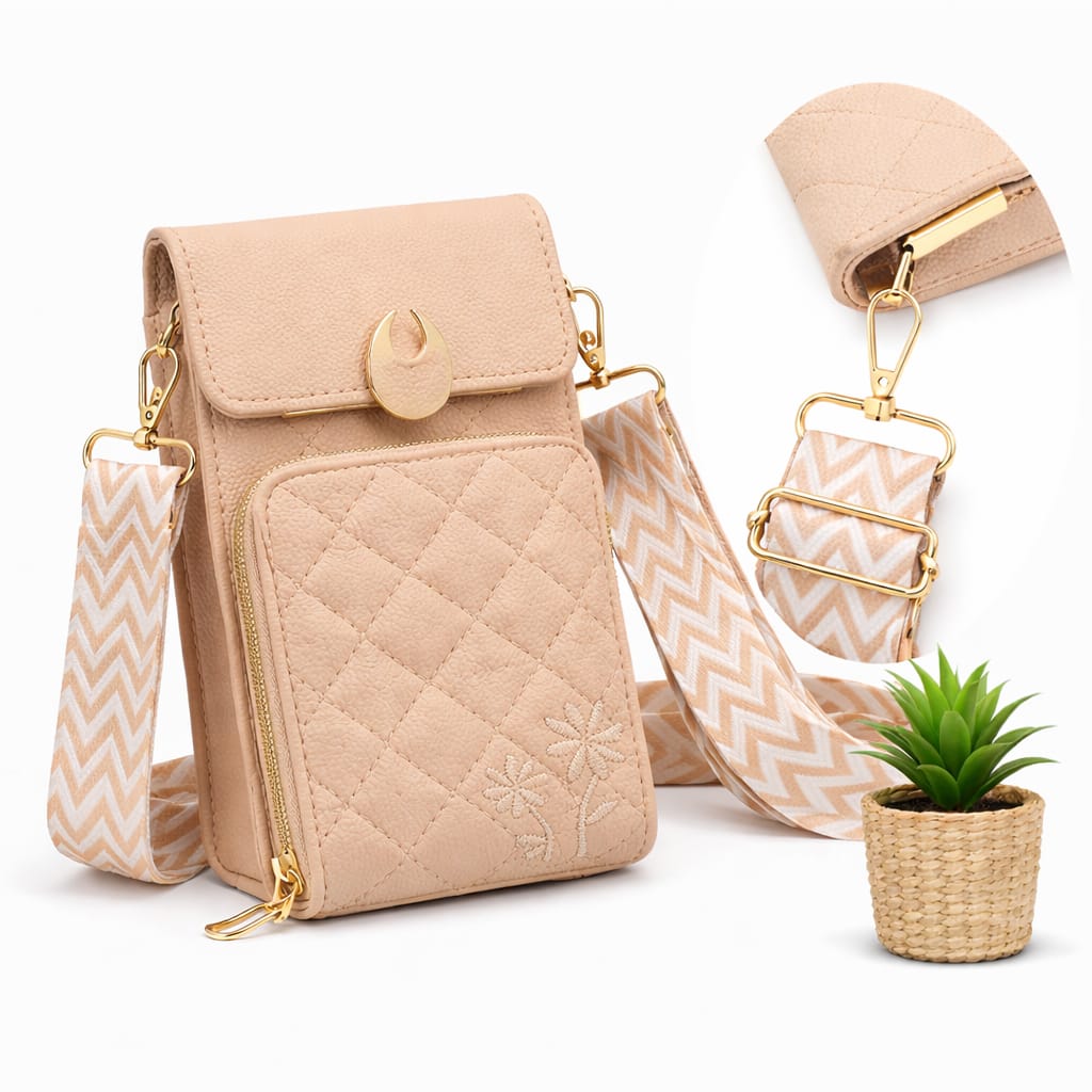 Quilted Mini Crossbody Phone Bag Quilted Mini Crossbody Phone Bag Beige for 1 KD in Kuwait