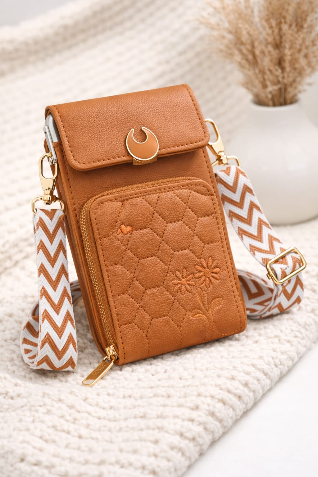 Quilted Mini Crossbody Phone Bag Quilted Mini Crossbody Phone Bag Brown for 1 KD in Kuwait
