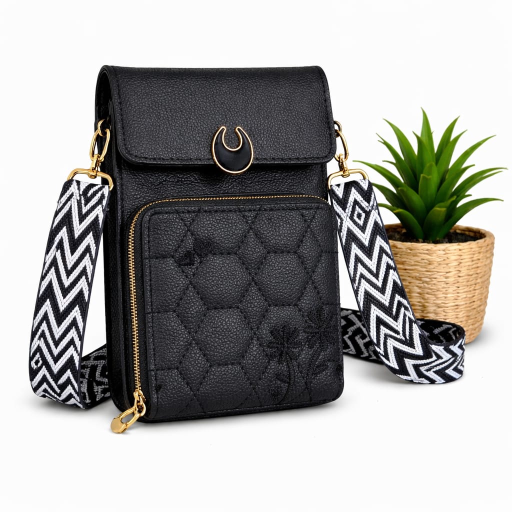 Quilted Mini Crossbody Phone Bag Quilted Mini Crossbody Phone Bag Black for 1 KD in Kuwait