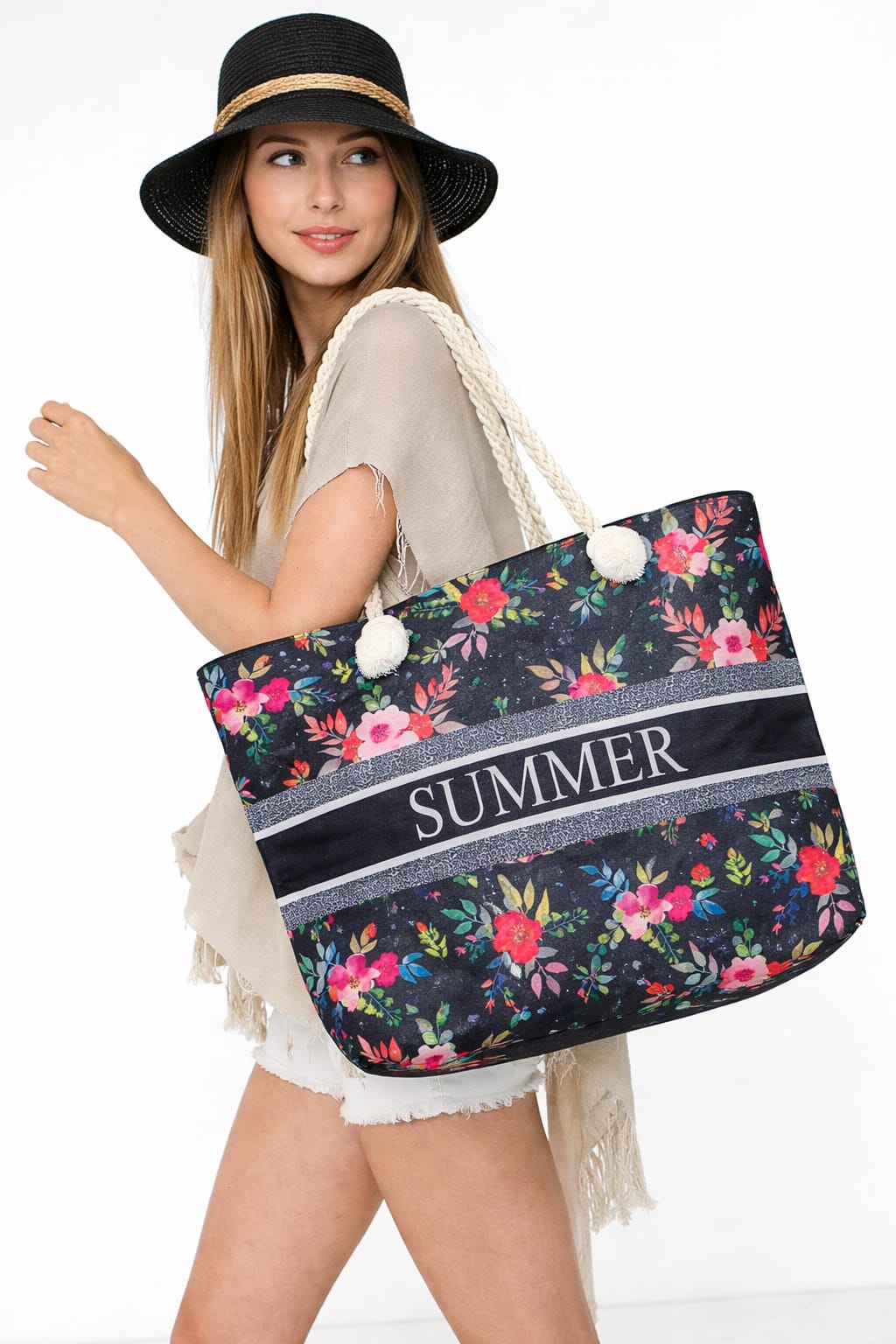 Summer Bloom Rope Handle Beach Tote (Assorted Designs) Summer Bloom Rope Handle Beach Tote for 1 KD in Kuwait