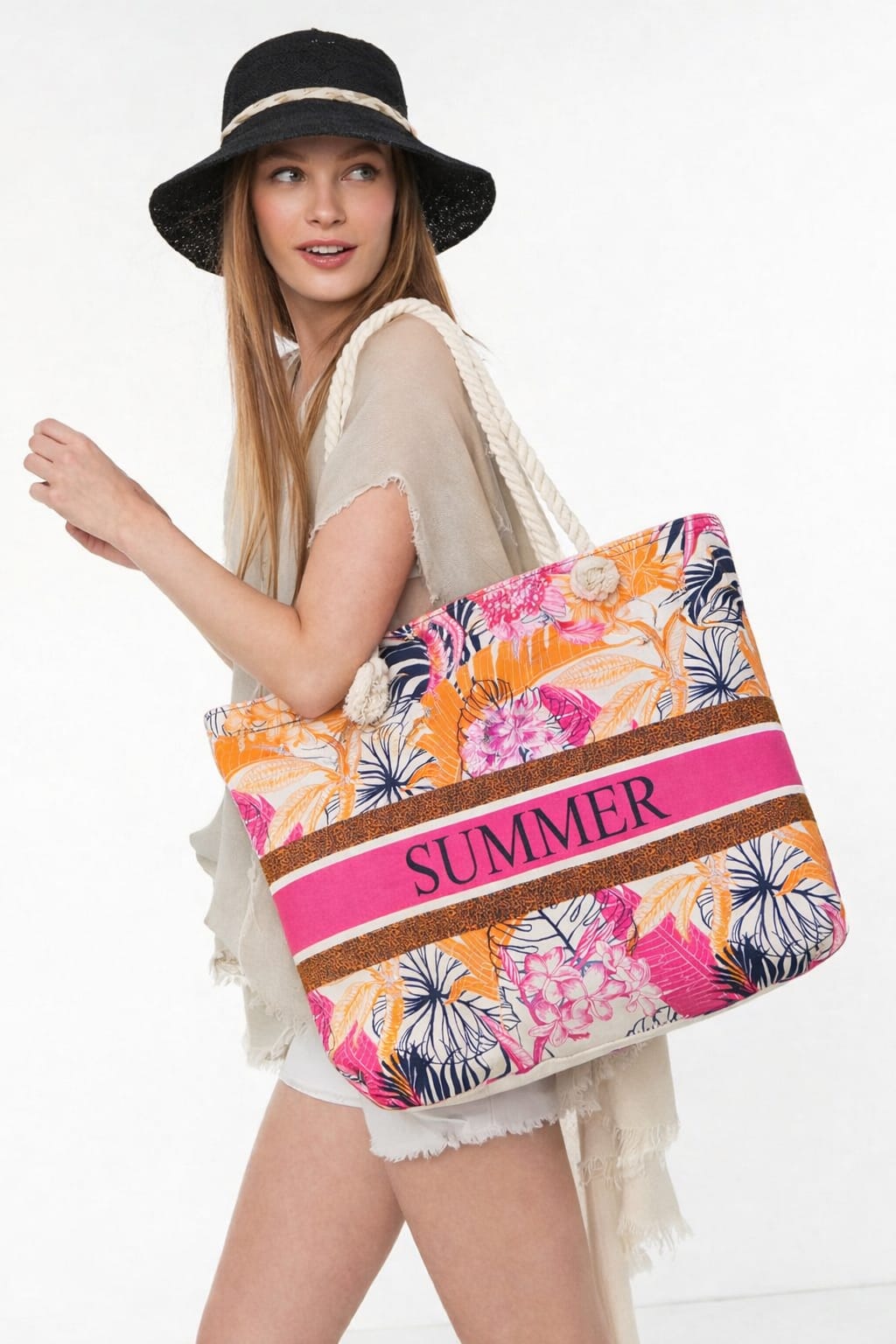 Summer Bloom Rope Handle Beach Tote (Assorted Designs) Lightweight Summer Bloom Rope Handle Beach Tote for 1 KD in Kuwait