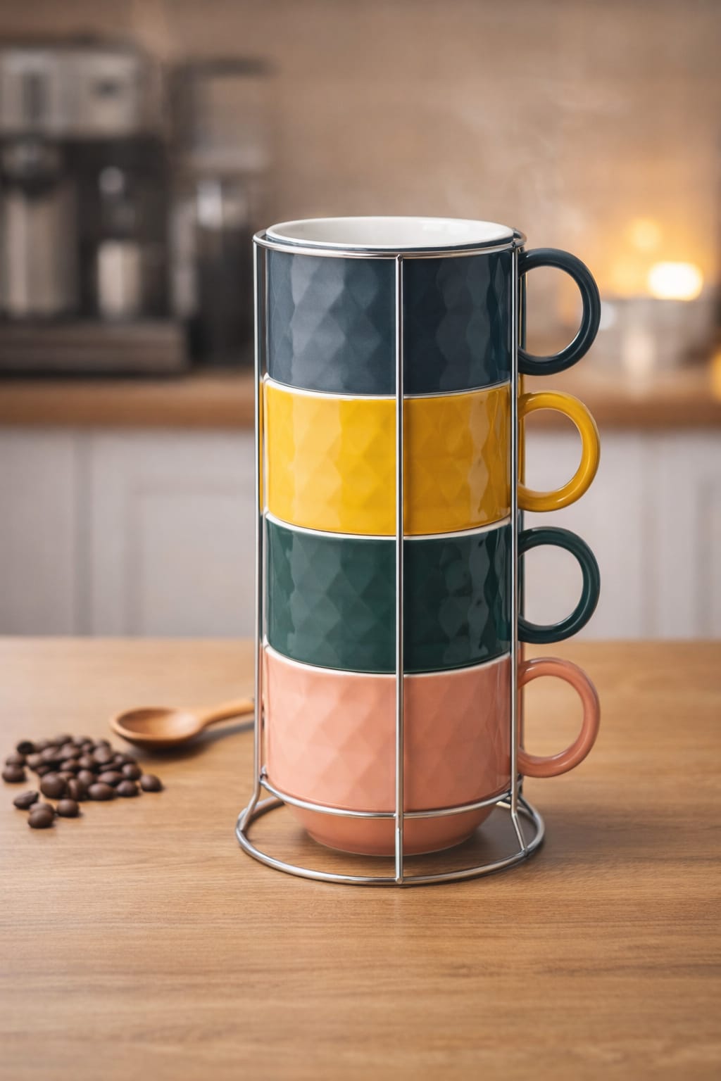 Buy 4-Piece Coffee Mug Set with Stand For 1KD in Kuwait