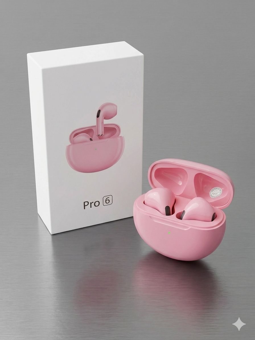 Pink Wireless Earbuds Full Set View