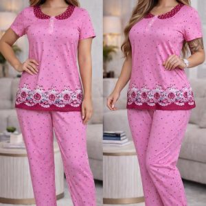 Women’s Floral Cotton Night Suit Set (Top & Bottom)