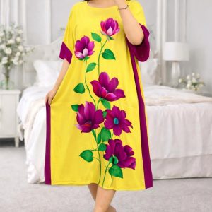 Elegant Floral Printed Oversized Maxi Night Dress